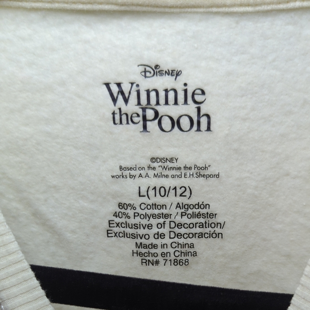 Disney Winnie the Pooh Sweatshirt Cream Embroidered Girls Size L 10/12 - Picture 2 of 5